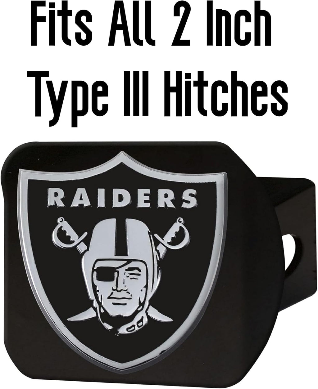 FANMATS 21572 Las Vegas Raiders Black Metal Hitch Cover with Metal Chrome 3D Emblem 3.4"X4"