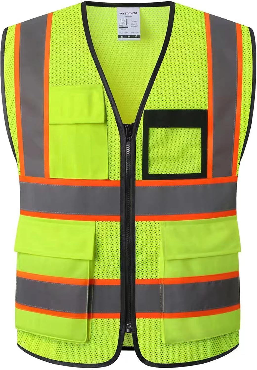 Reflective Safety Vest for Men Women High Visibility Vest with 8 Pockets and Front Zipper Mesh Reflective Vest (Black-07, X-Large)
