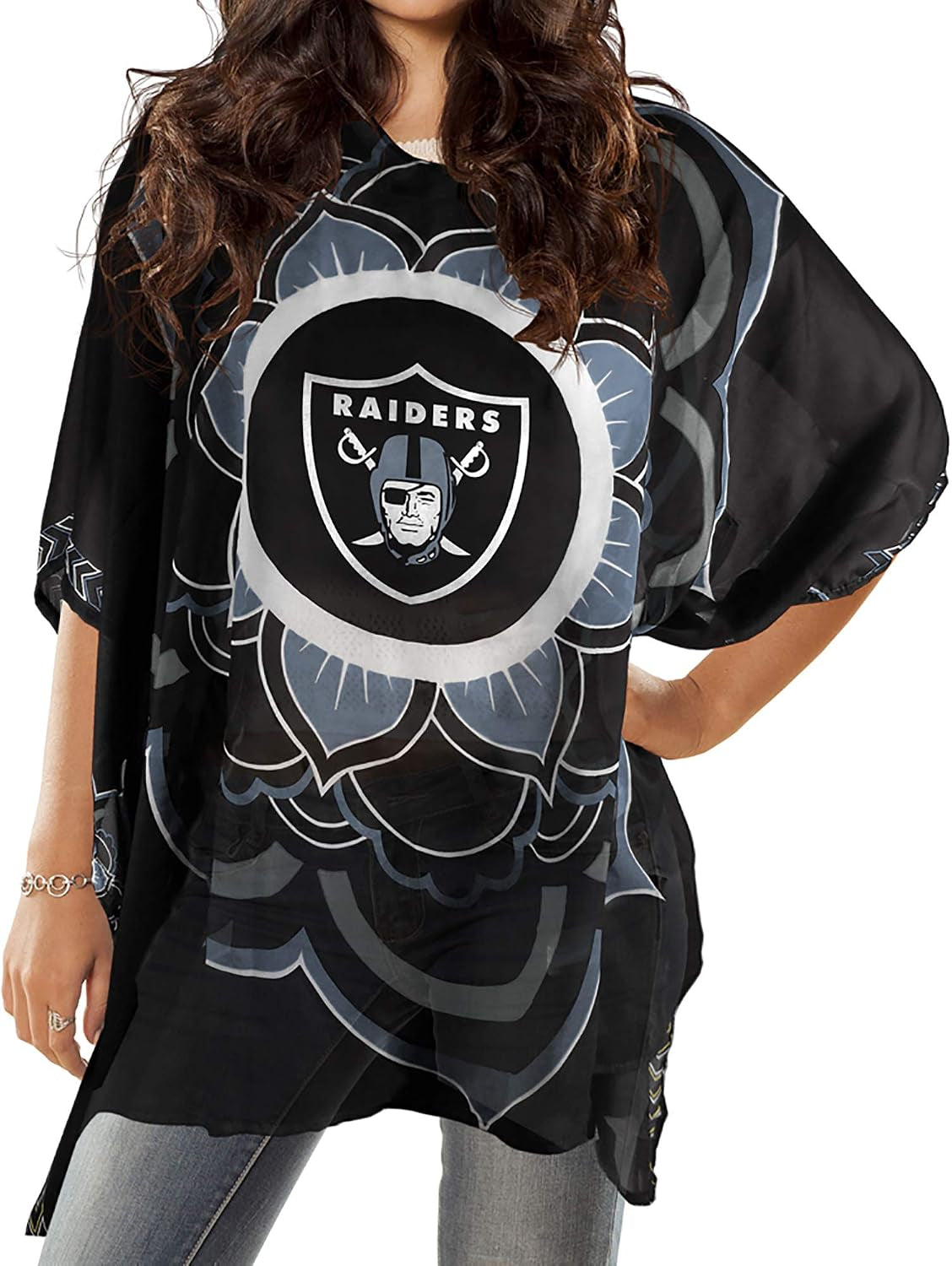Littlearth NFL Las Vegas Raiders Caftan Flower, Team Color, 32" X 42"