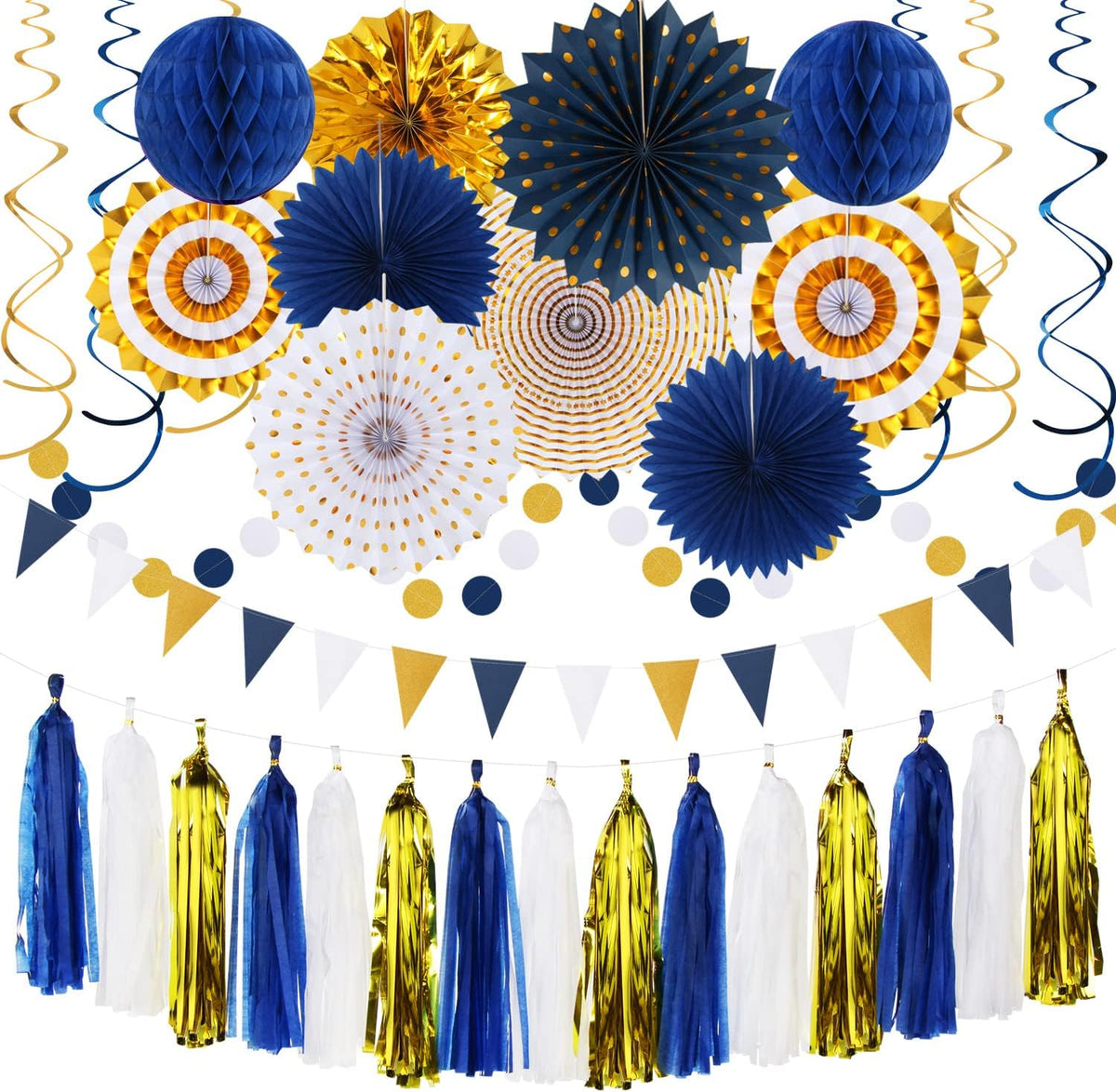Black White-Silver Party-Decorations - 33Pcs Kits Banner,Graduation Streamer Tassel Garland,Tissue Pom Poms Honeycomb,Paper Lantern Fans,Birthday Wedding Baby Bridal Shower New Years Decor Hugtmr