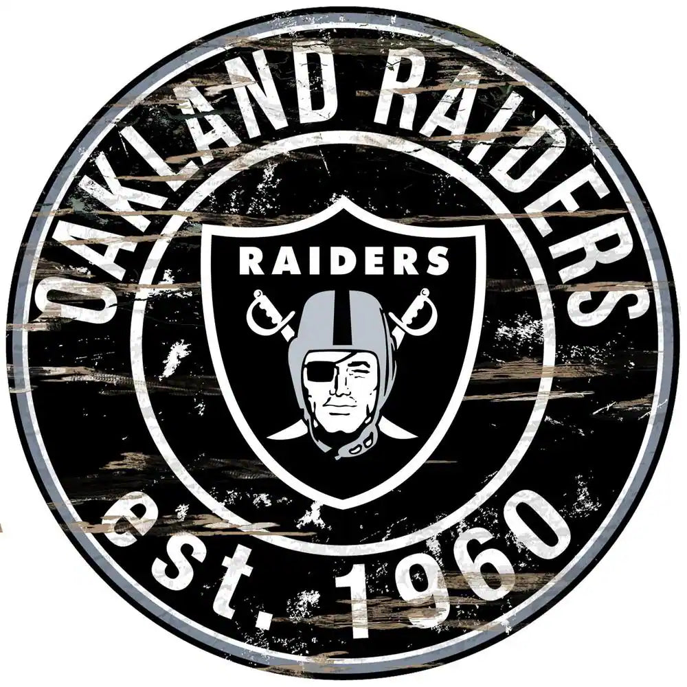 24" NFL Oakland Raiders round Distressed Sign