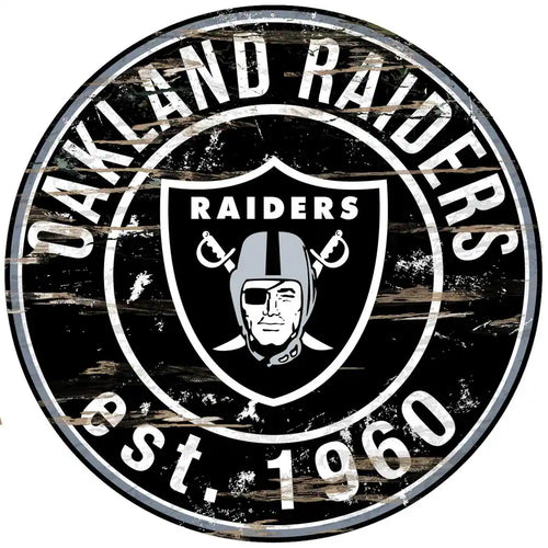 24" NFL Oakland Raiders round Distressed Sign