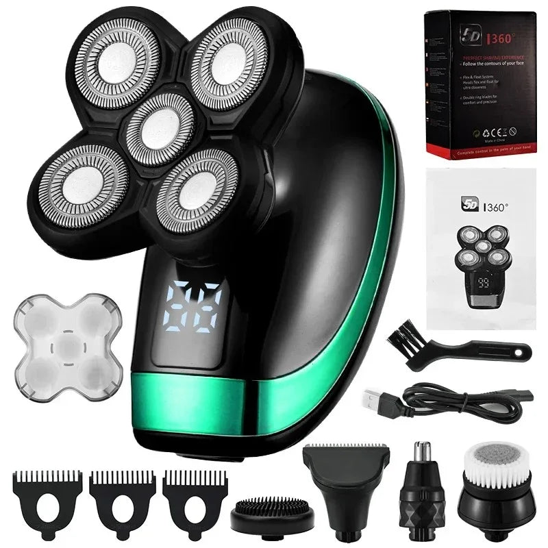 Tinsol 5-In-1 Electric Shaving - Rechargeable 4D Fitting, 5 Floating Blades - Ideal for Shaving, Nosing and Eyebrow Trimming