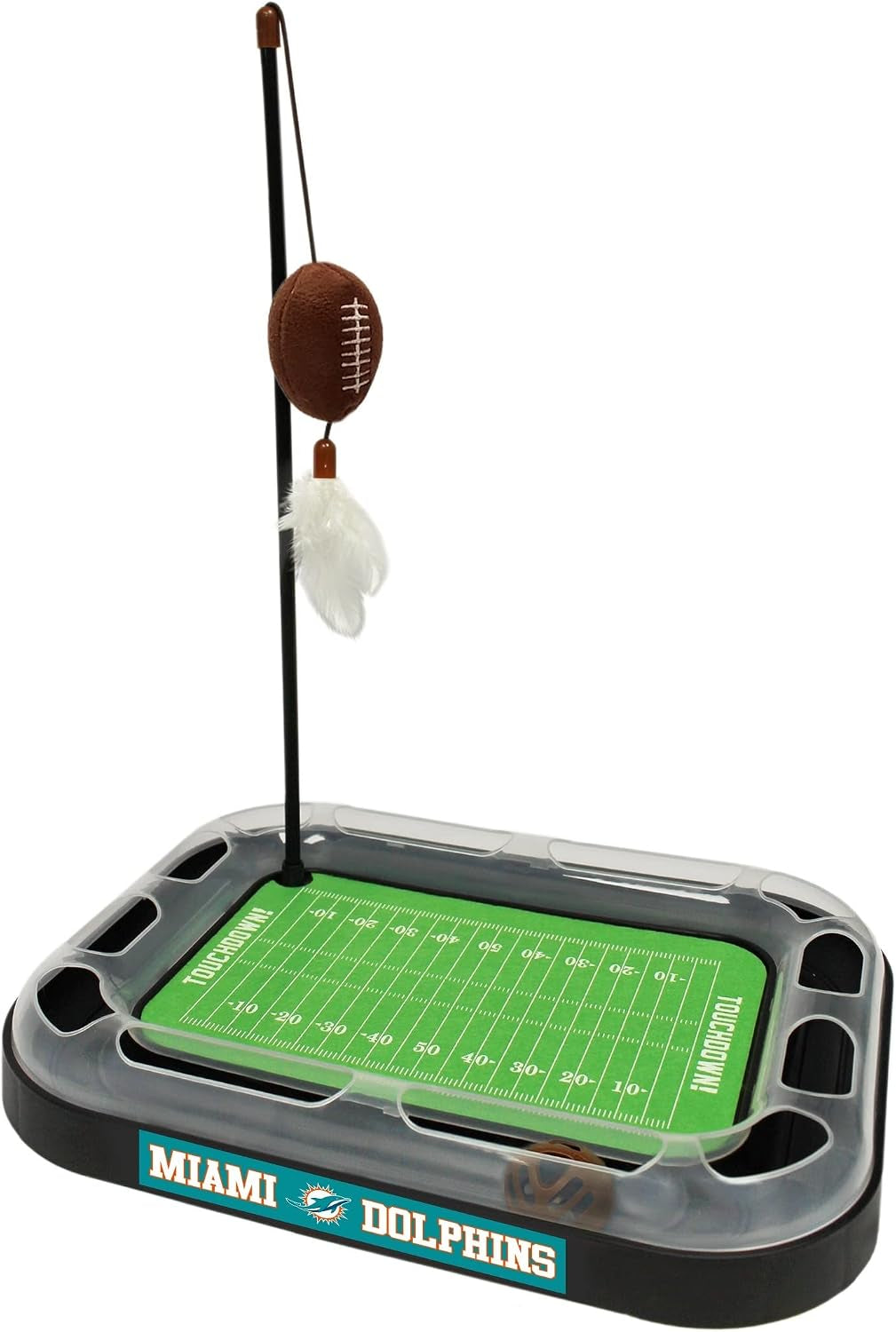 CAT SCRATCHING BOARD NFL LOS VEGAS Raiders Football Field CAT Scratcher Toy. + Catnip Filled Plush Football Toy&Feather Cat Toy Hanging with Jingle Bell Interactive Ball Cat Chasing 5-In-1 Kitty Toy