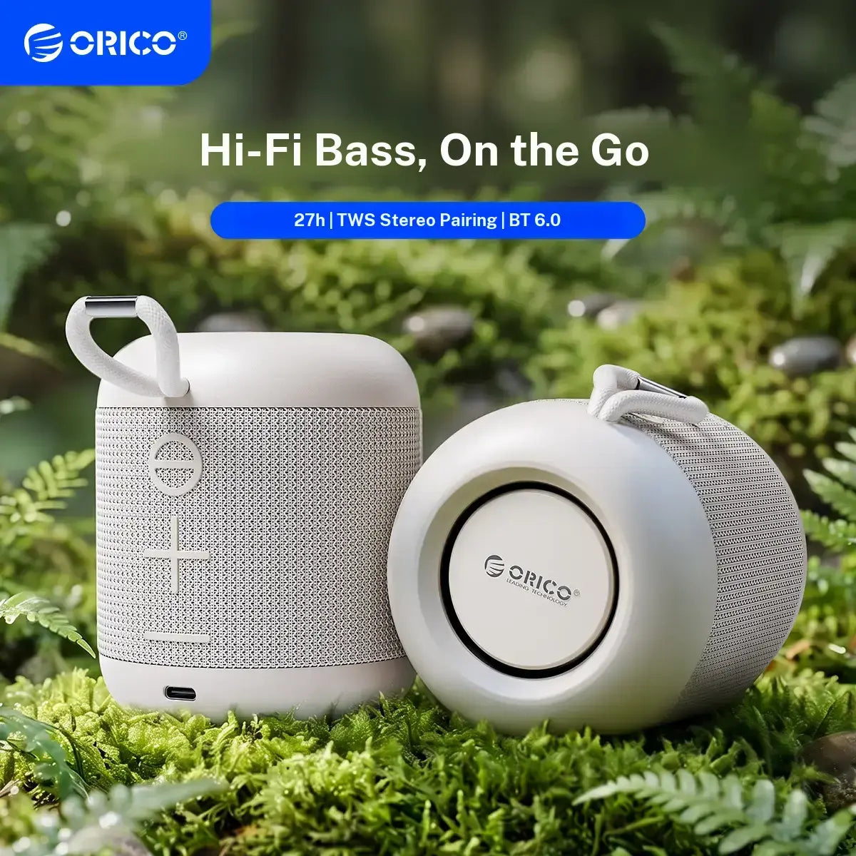 ORICO Portable Bluetooth Speaker, 27H Playtime, Bluetooth 6.0 Audio Device with Built in USB C, TWS Pairing, IPX5 Waterproof, Hifi Sound, Wireless BT Speaker for Smartphones/Tablets, Home Outdoor Use BG01, Backtoschool