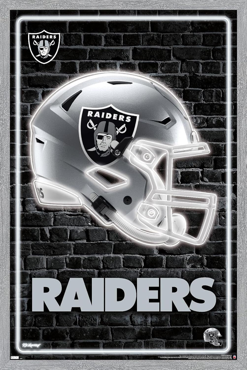 Trends International NFL Las Vegas Raiders - Neon Helmet 23 Wall Poster, 22.375" X 34", Premium Print and Beechwood Hanger Bundle