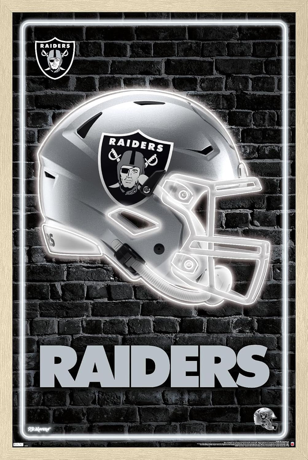 Trends International NFL Las Vegas Raiders - Neon Helmet 23 Wall Poster, 22.375" X 34", Premium Print and Beechwood Hanger Bundle