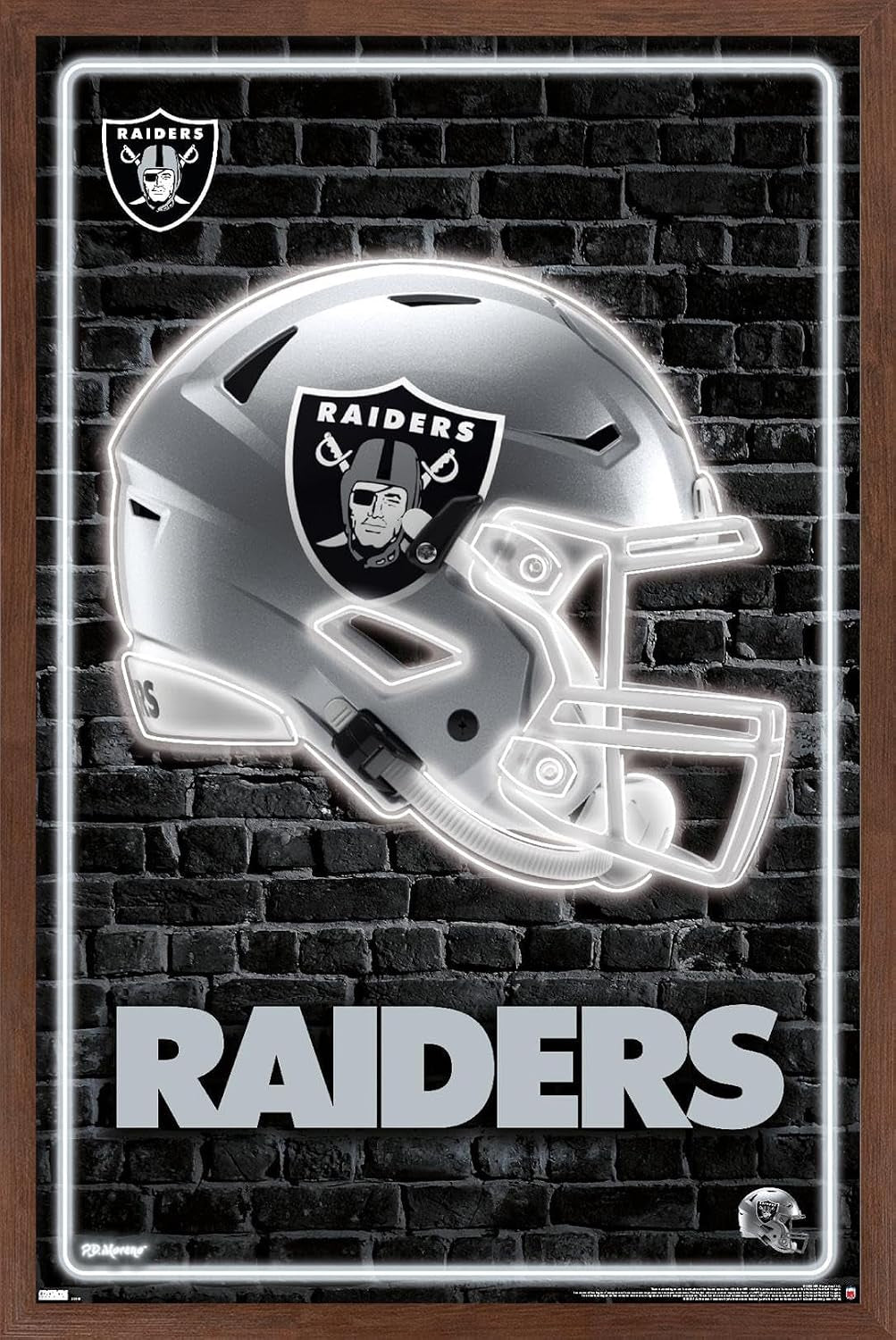Trends International NFL Las Vegas Raiders - Neon Helmet 23 Wall Poster, 22.375" X 34", Premium Print and Beechwood Hanger Bundle