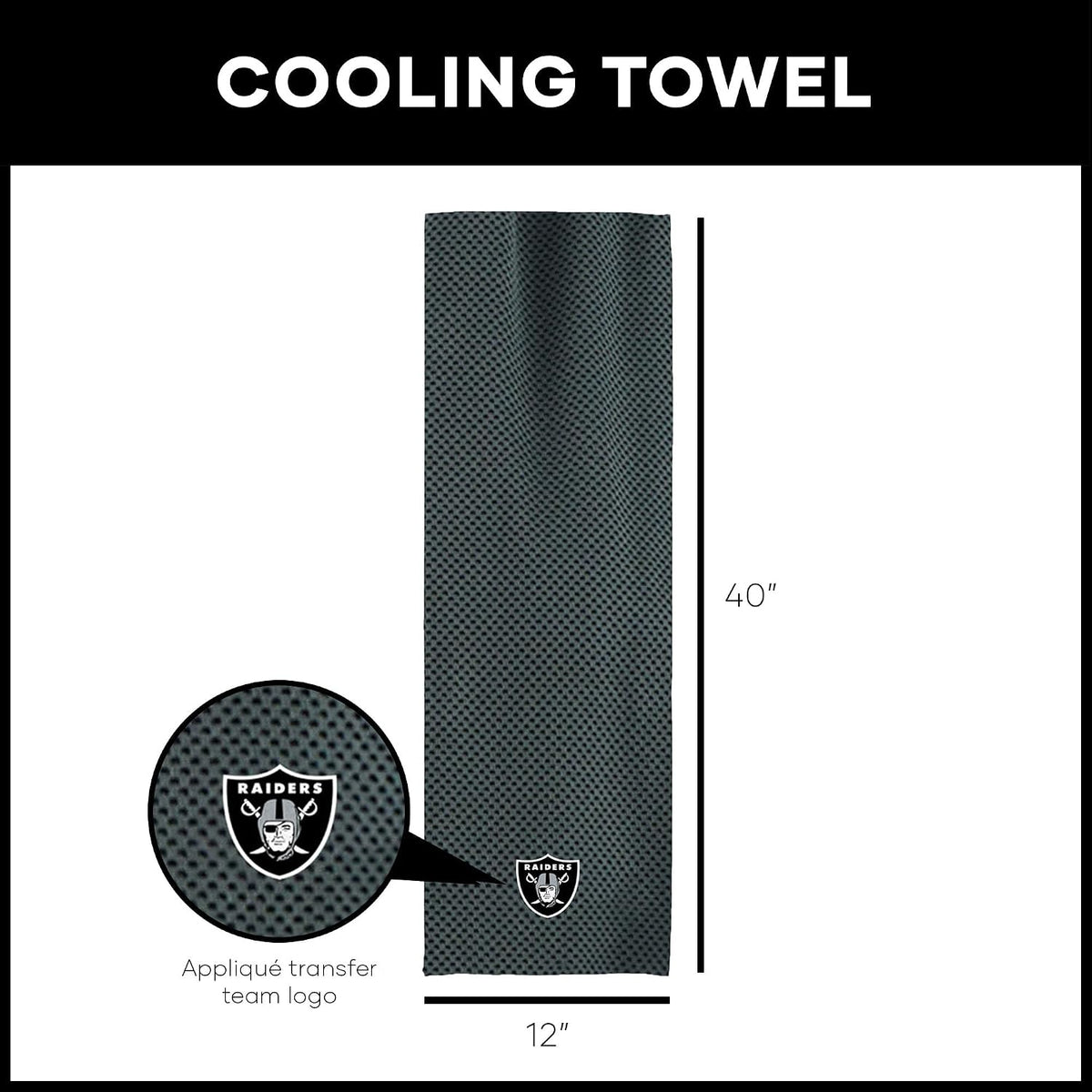 Northwest NFL Las Vegas Raiders Cooling Towel, 12" X 40", Charcoal