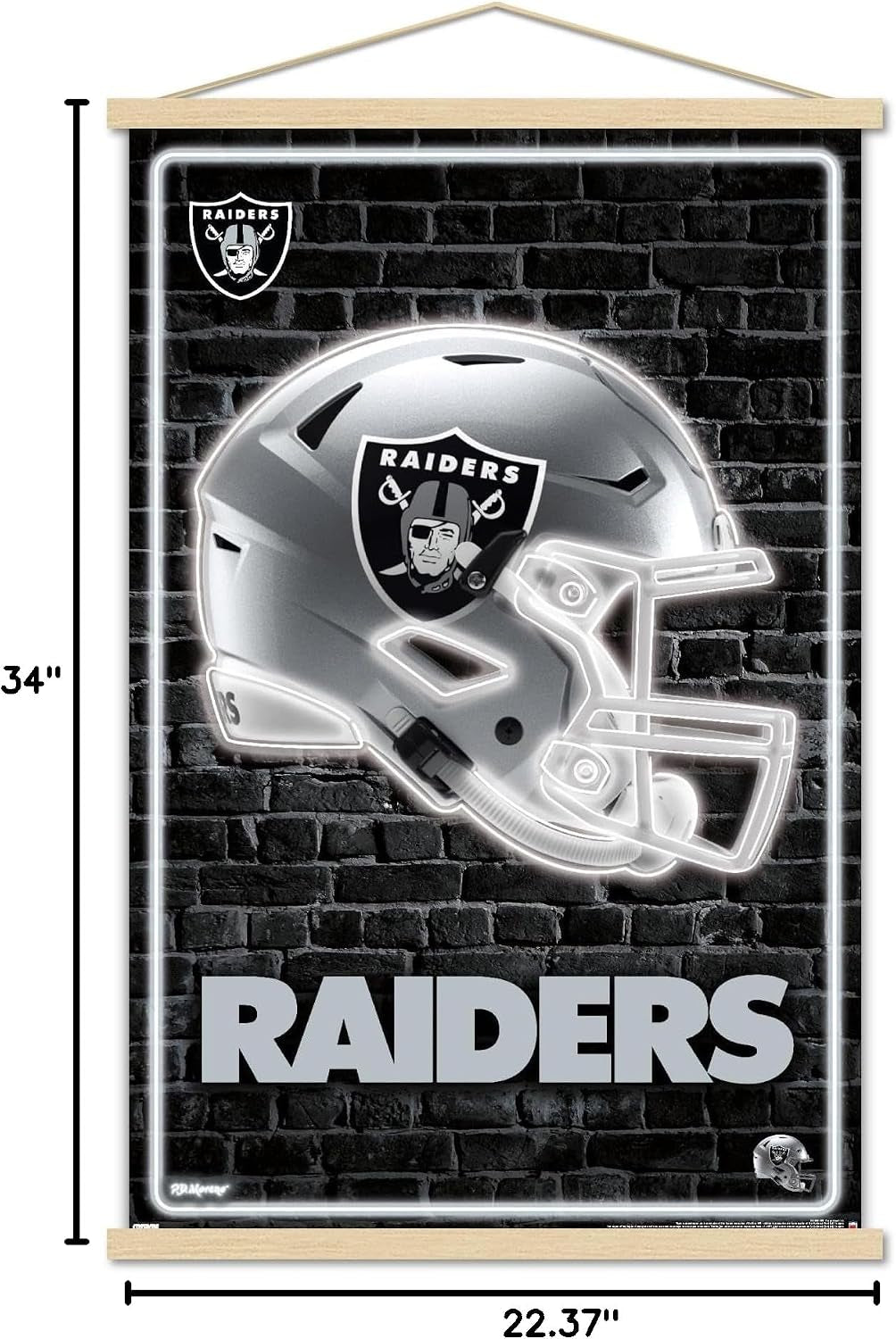 Trends International NFL Las Vegas Raiders - Neon Helmet 23 Wall Poster, 22.375" X 34", Premium Print and Beechwood Hanger Bundle
