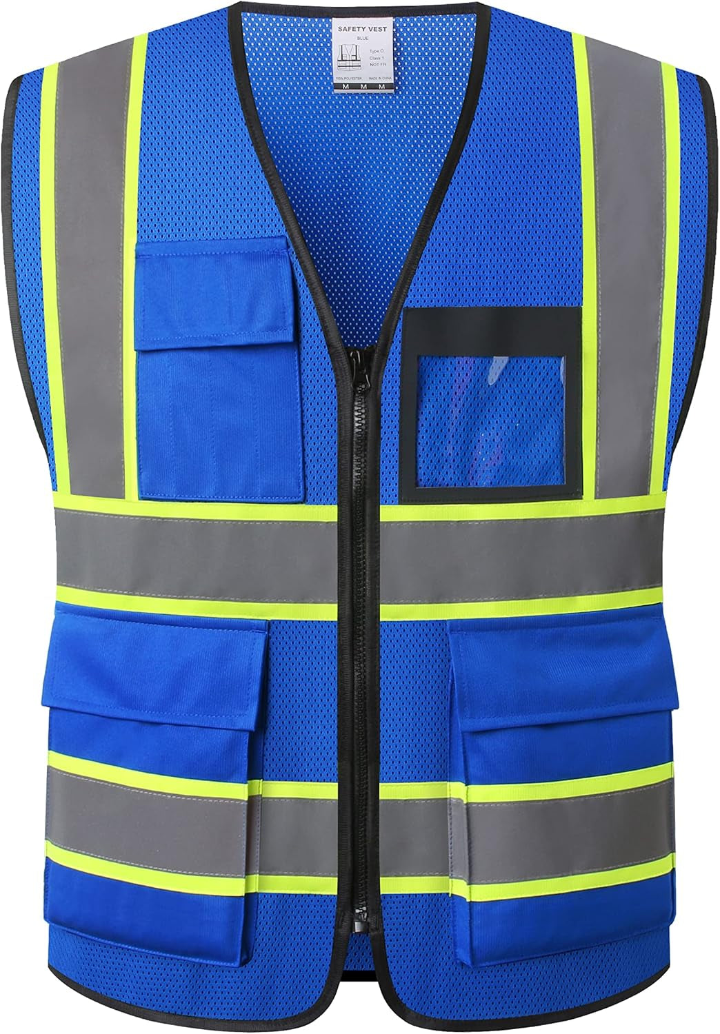 Reflective Safety Vest for Men Women High Visibility Vest with 8 Pockets and Front Zipper Mesh Reflective Vest (Black-07, X-Large)
