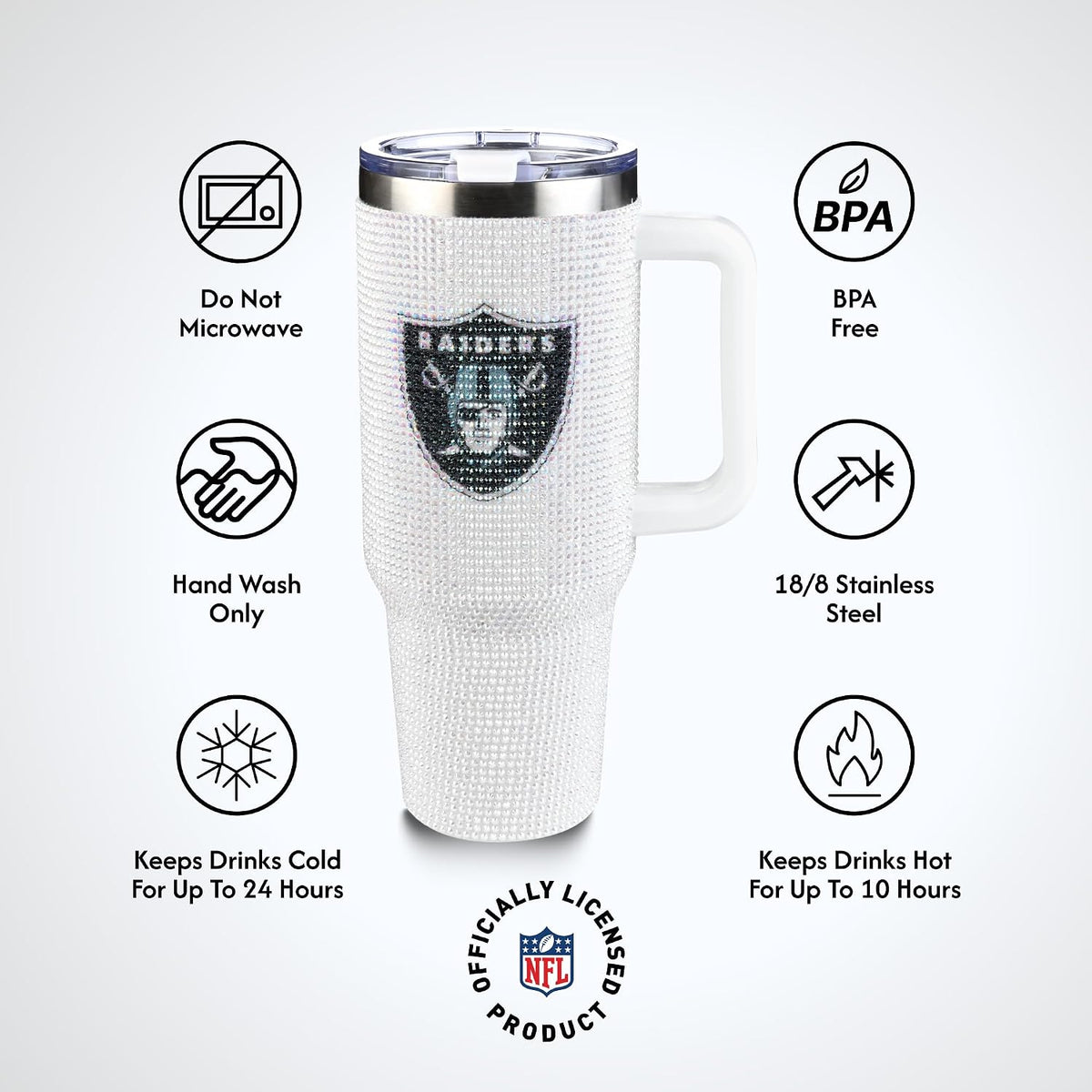 The Memory Company Officially Licensed 40Oz White Bling Game Day Tumbler, Las Vegas Raiders